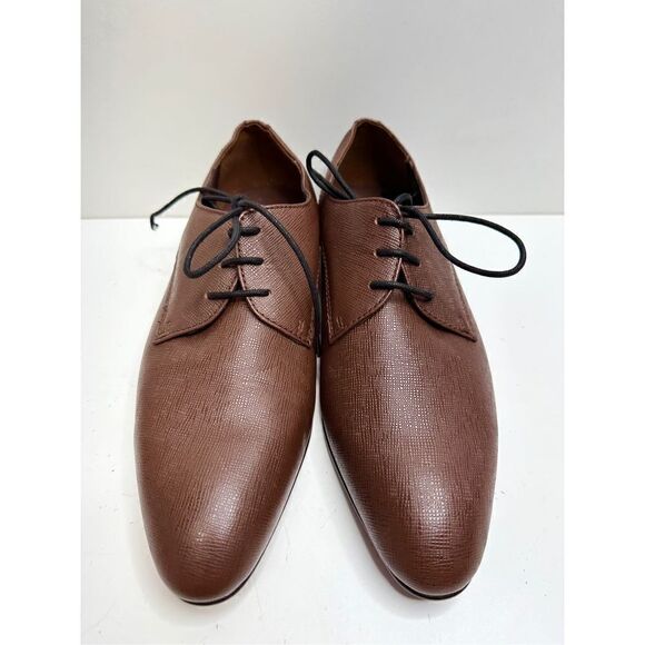 BP Dress Shoes Mens Size 9 Brown Leather Derby Textured Plain Toe Shoe NEW - Picture 4 of 11